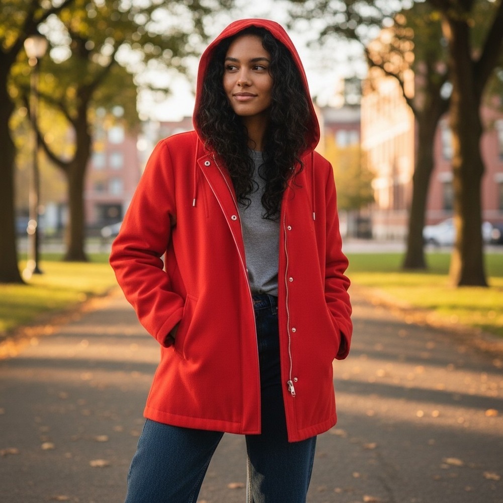 Macintosh VTGE Wool Red Hooded Jacket Toggle Button Front Pockets Coat Outerwear